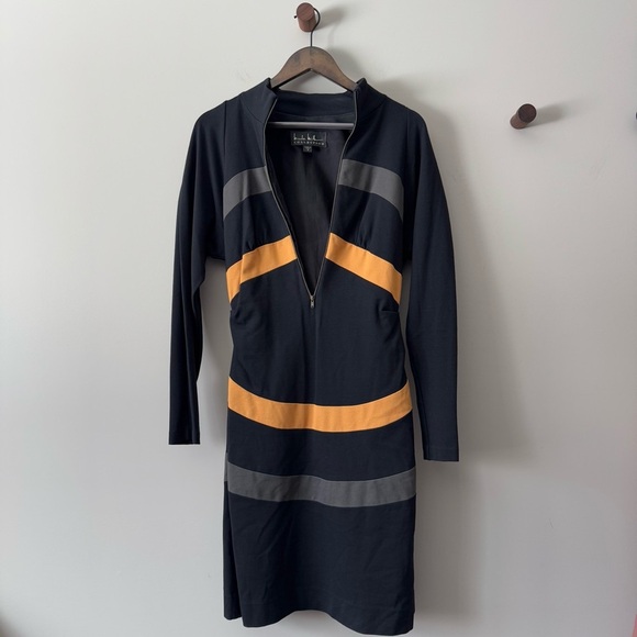 NICOLE MILLER LONG SLEEVE MIDI 1/4 ZIP UP KNIT DRESS SIZE 8 SEE MEASUREMENTS - Picture 3 of 5